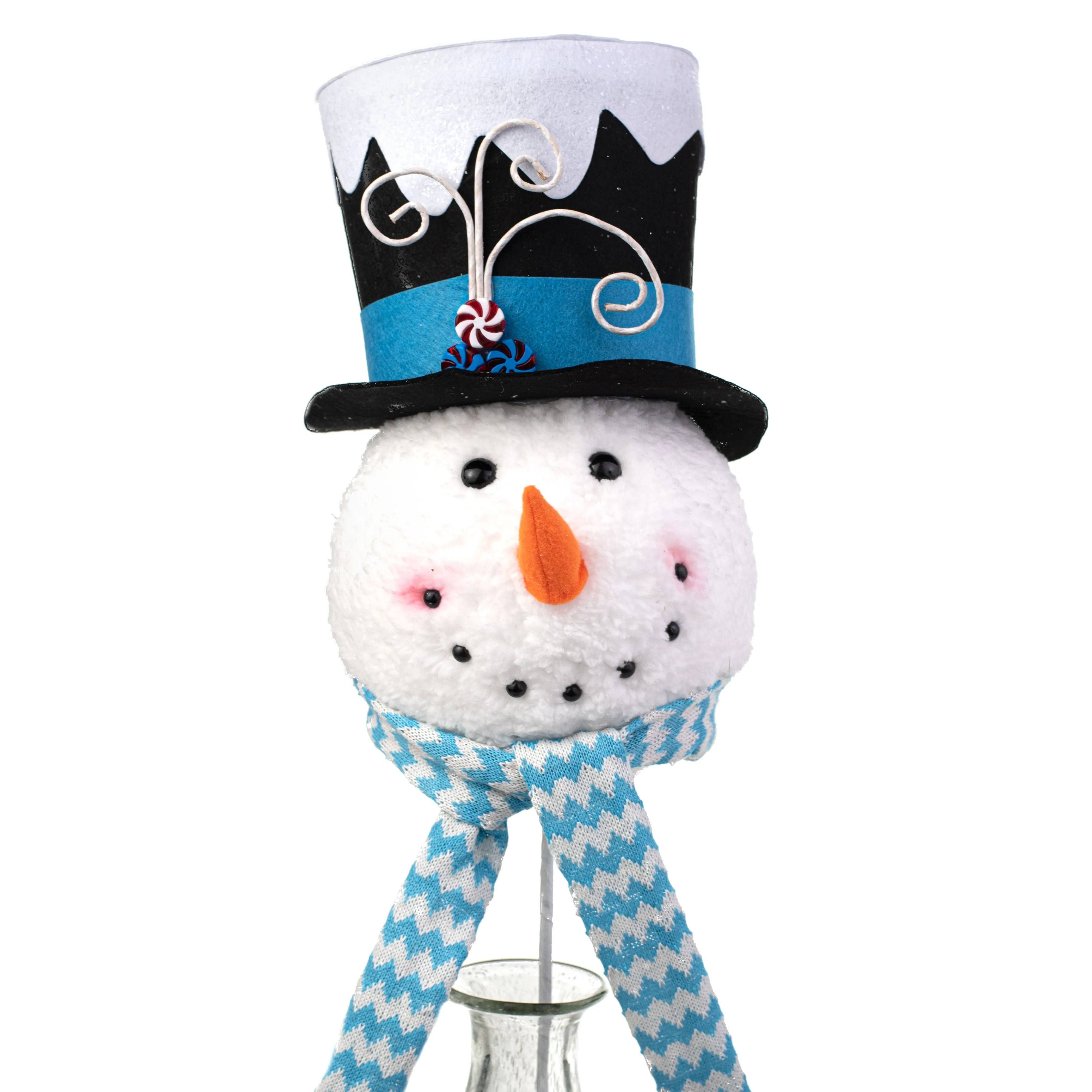 13.5" Snowman Head Tree Topper With Pick: Blue Chevron