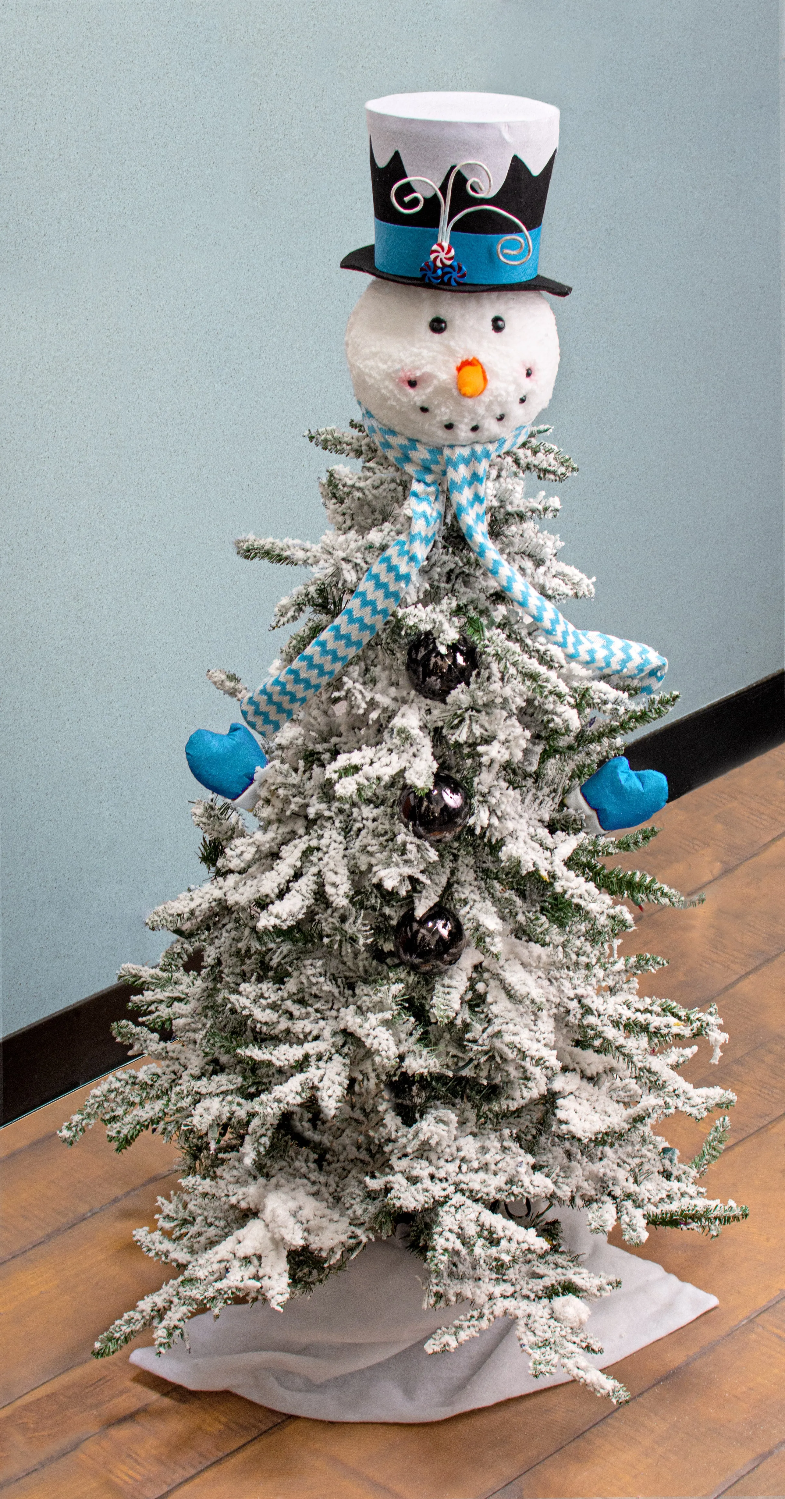 13.5" Snowman Head Tree Topper With Pick: Blue Chevron