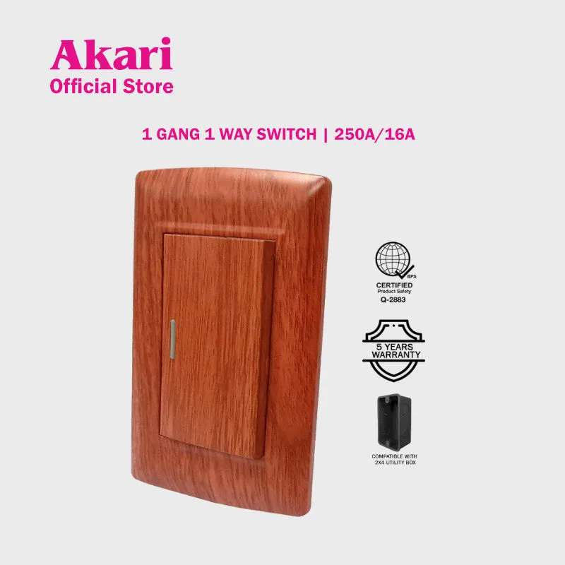 Akari 1 Gang 1 Way Switch - Wooden (AWD-101WI)