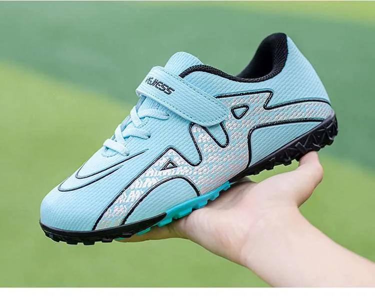 Boys' Soccer Shoes, TF Studs, Magic Tape, Non-slip Training