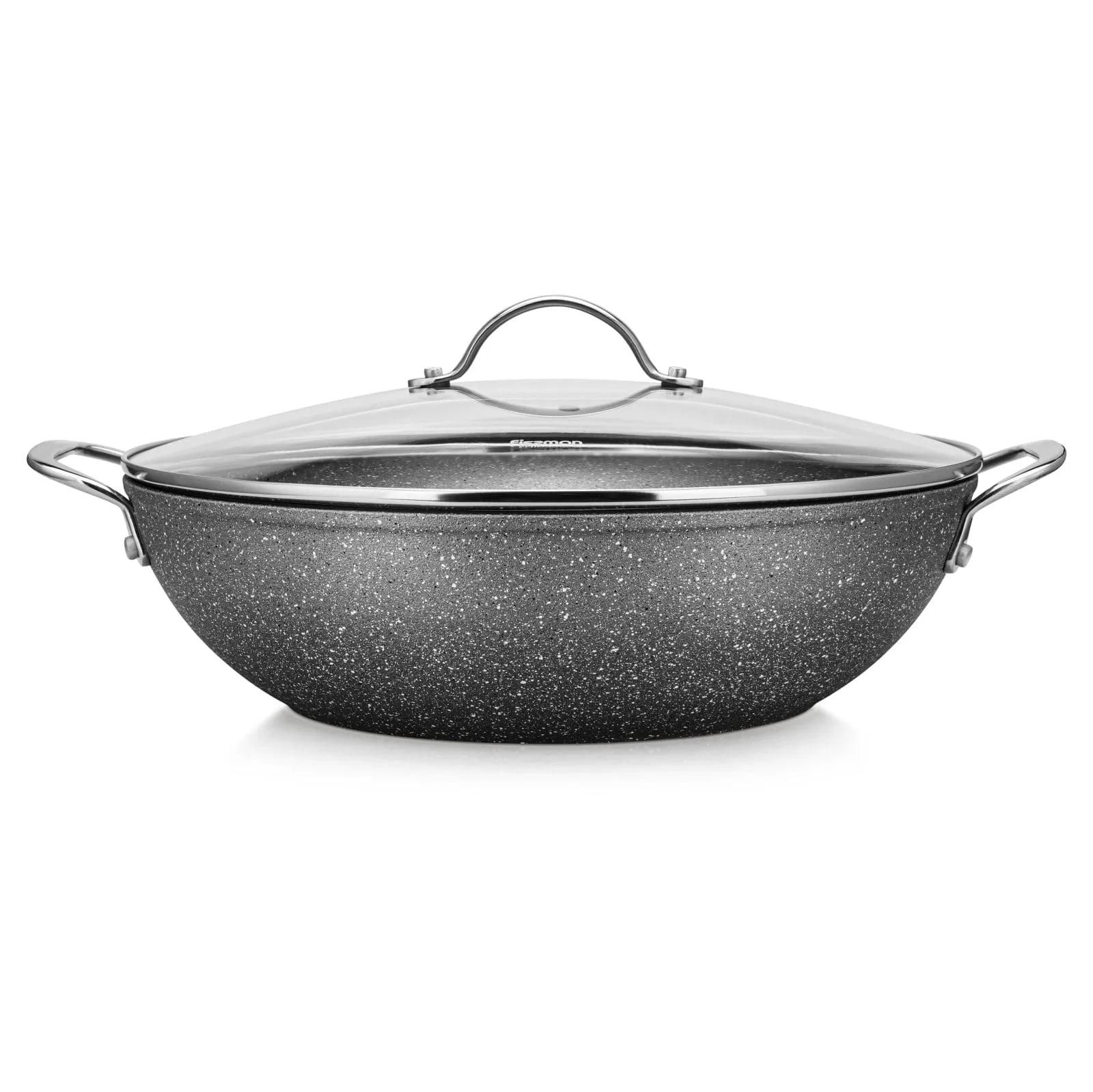 Fissman Wok Pan Aluminum Non-Stick Coating  Moon Stone Series With Glass Lid 32 x 9cm/5.6LTR Silver