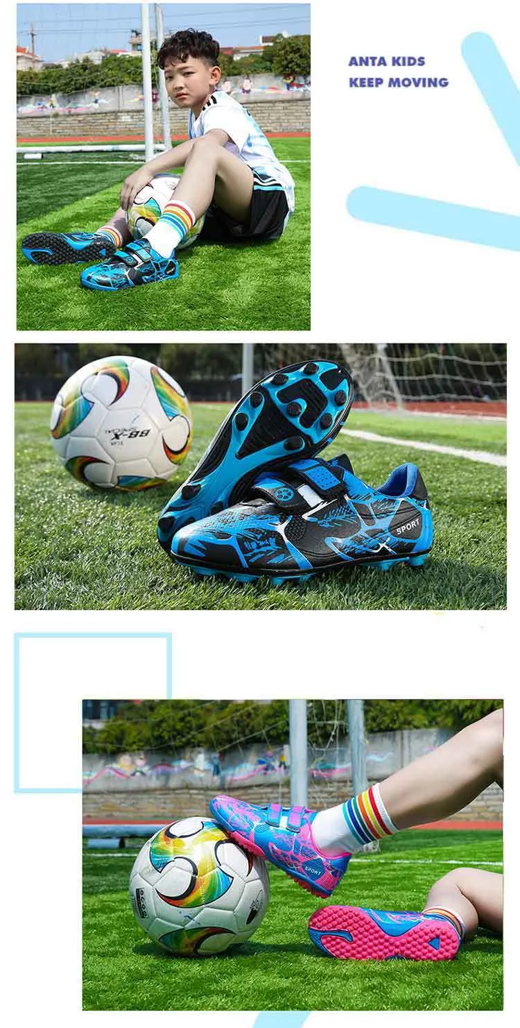 Kids' Soccer Shoes, Magic Tape, Long Studs, Low-Cut