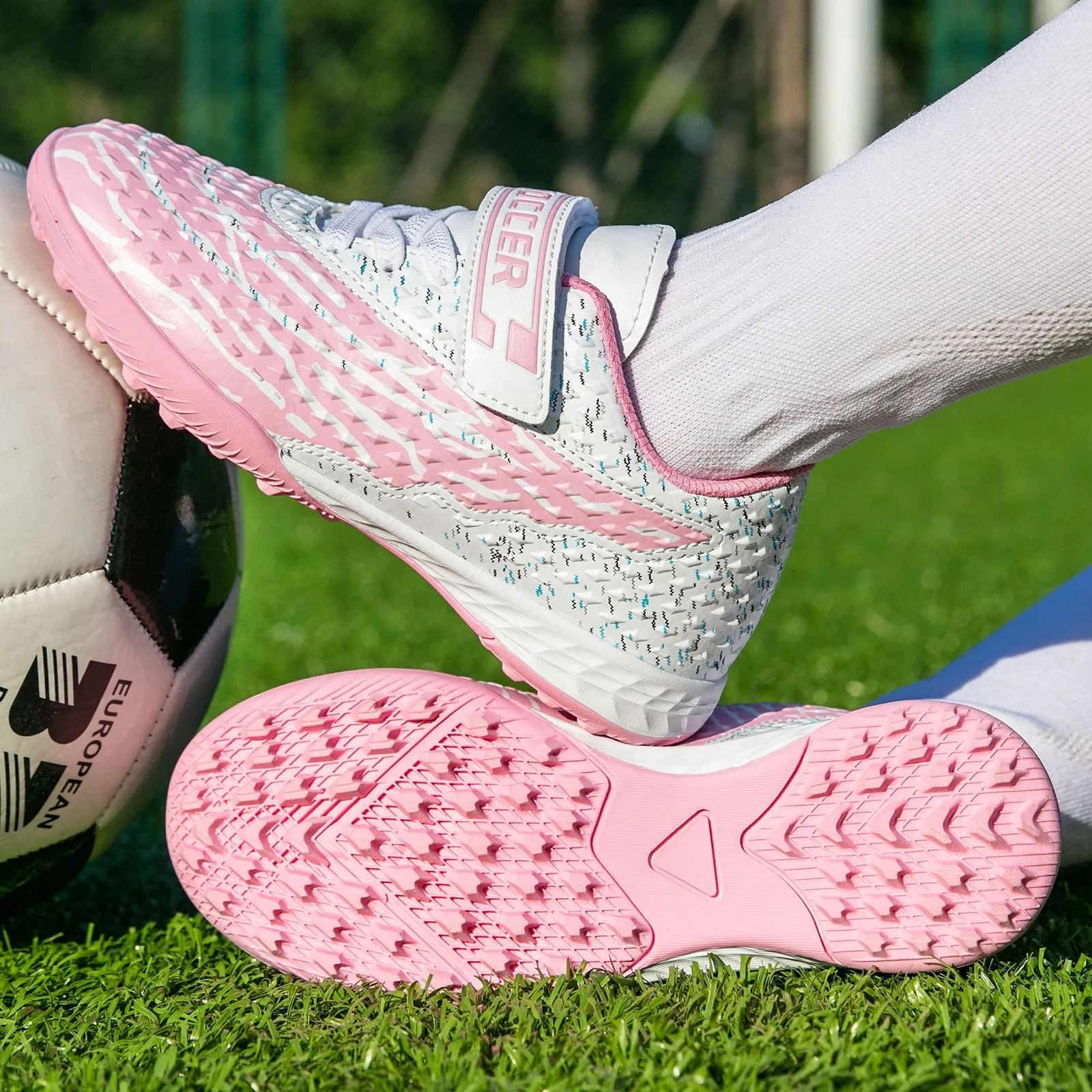 New Kids' Soccer Shoes, TF Studs, Magic Tape, Breathable