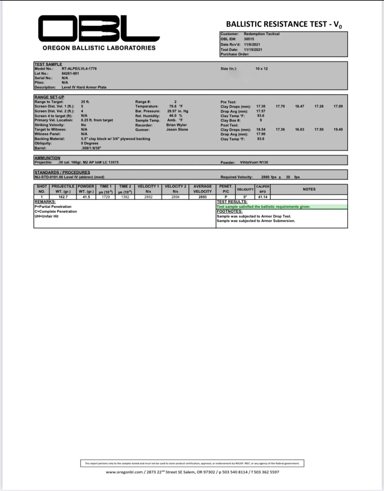 (One Plate) Level IV Ballistic Front or Back Plate (Curved with Shooters Cut)