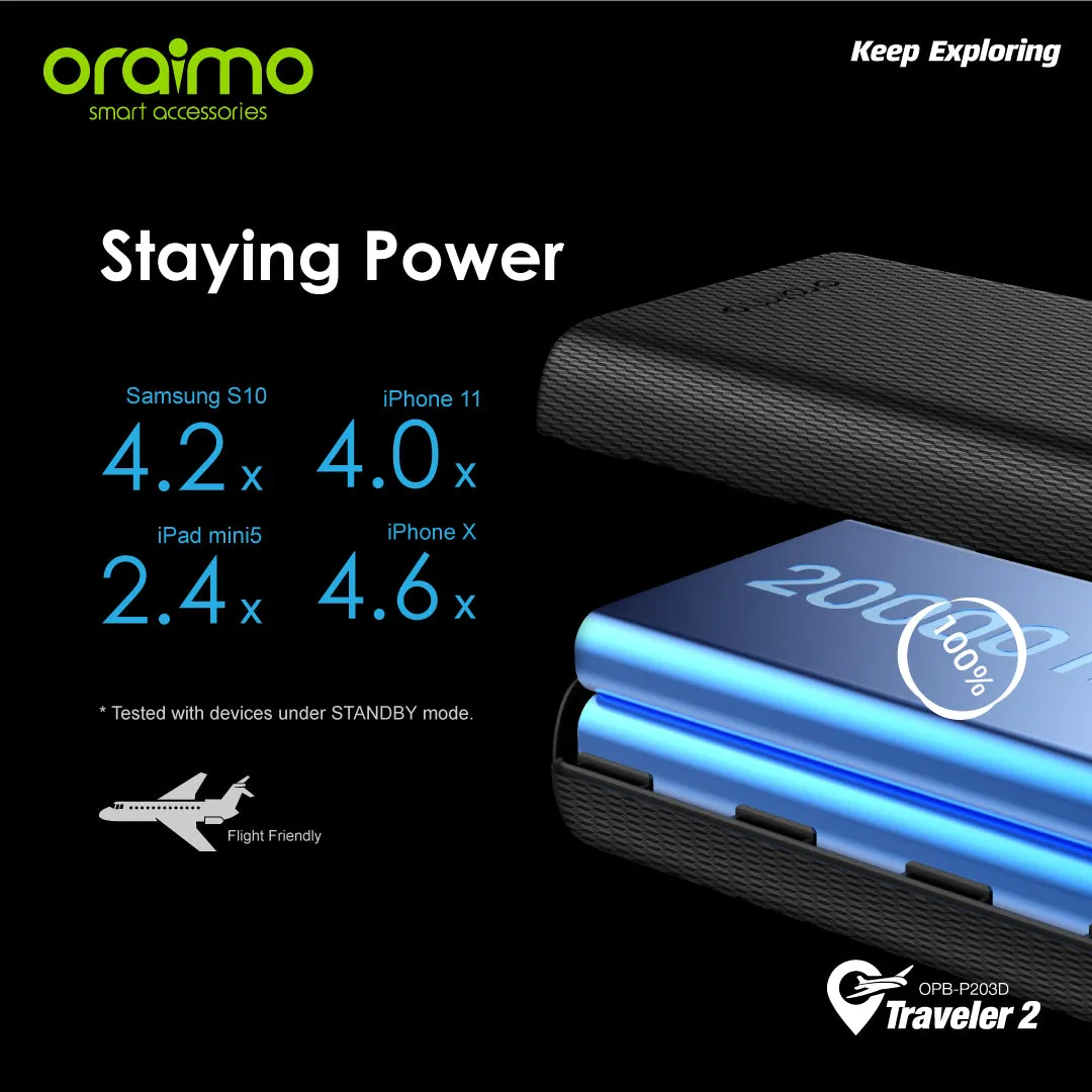 oraimo Traveler 2 20000mAh 2.1A Fast Charging Portable Power Bank