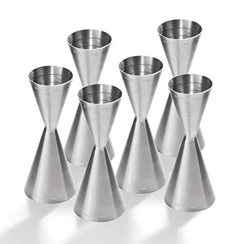 Piña Barware Slim Stainless Steel Commercial 2oz. / 1oz. Slim Style Measuring Jigger Bar Tool (Brushed Finish, 6 Pack/Commercial Bar Pack)