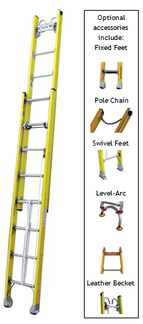 Pro Series Heavy Duty Industrial Fibreglass Linesman / Extension Ladder - Rated 150kg