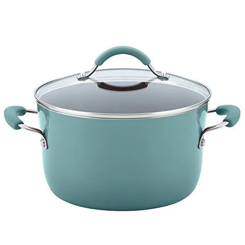 Rachael Ray Cucina Nonstick Cookware Pots and Pans Set, 12 Piece, Agave Blue