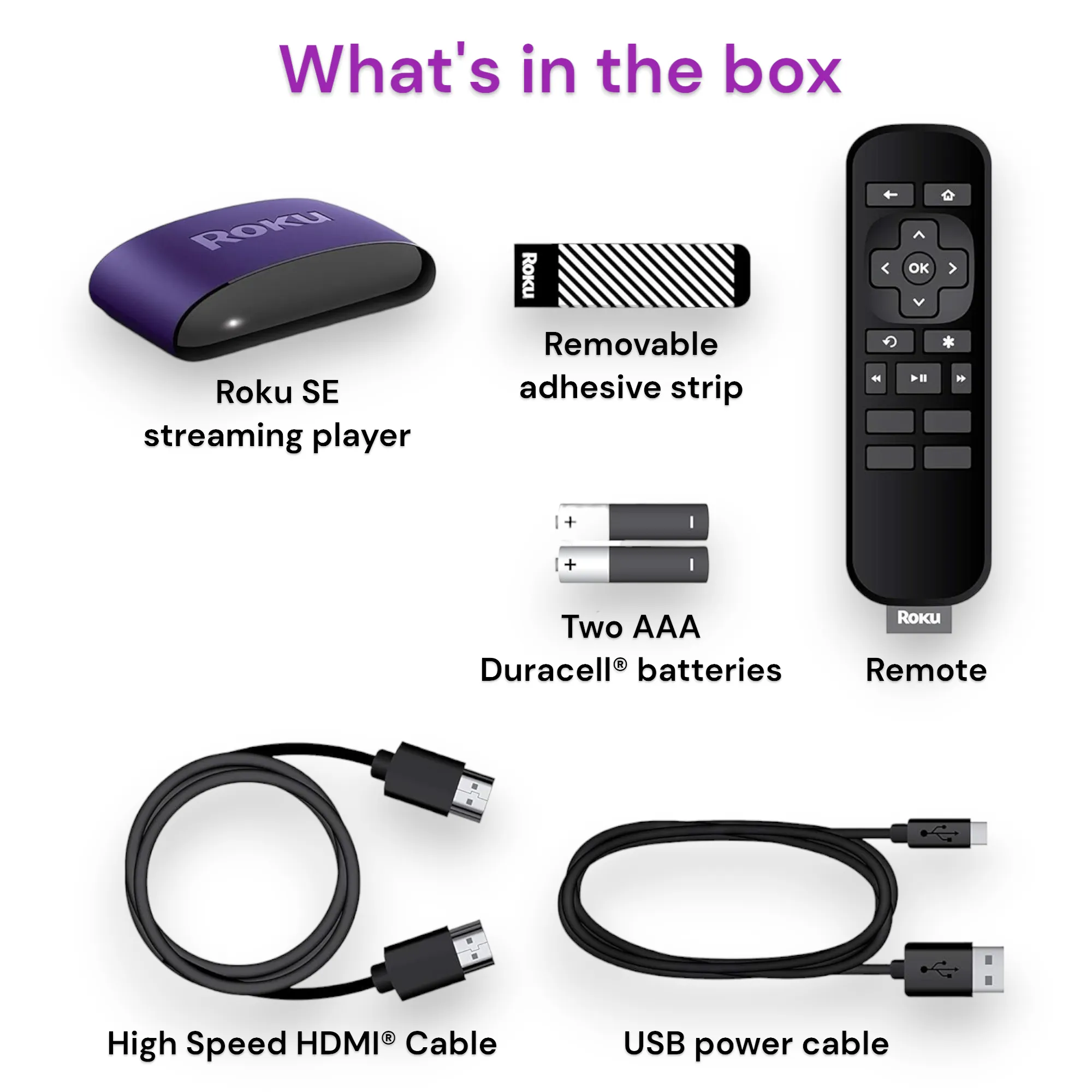 Roku SE Streaming Media Player 3930SE High Definition, 1080p Full HD, White