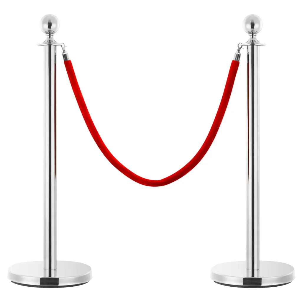 Stanchion Stand Rope Red and Silver Velvet