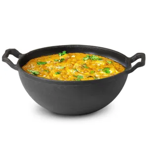 The Indus Valley Pre-Seasoned Cast Iron Kadai with Curved Handle | Medium, 25cm/9.8inch, 3.2Ltr, 3.3kg | Induction Friendly | Naturally Nonstick Kadhai, 100% Pure & Toxin-Free, No Chemical Coating